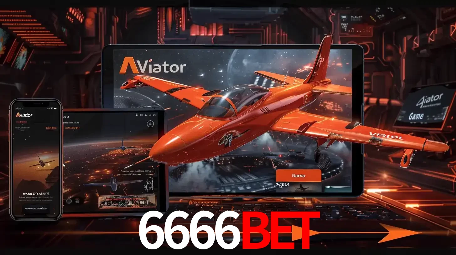 Apresentação tecnológica do jogo Aviator com um avião saindo da tela de um tablet, demonstrando a experiência imersiva em múltiplos dispositivos no 6666bet.