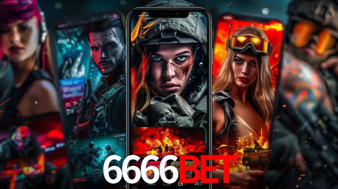Montagem de telas de celular mostrando diversos personagens, masculinos e femininos, de um jogo de tiro, ilustrando a diversidade de equipes de e-sports para apostar no 6666bet.