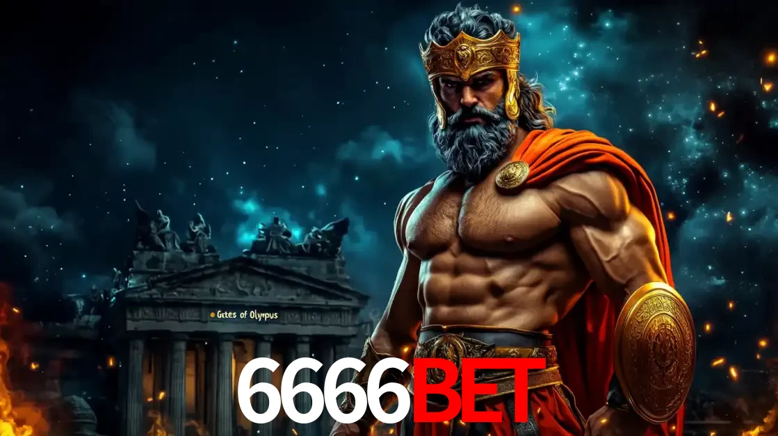 O poderoso Zeus do jogo de slot Gates of Olympus em frente ao seu templo, pronto para lançar multiplicadores divinos e prêmios épicos no cassino online 6666bet.