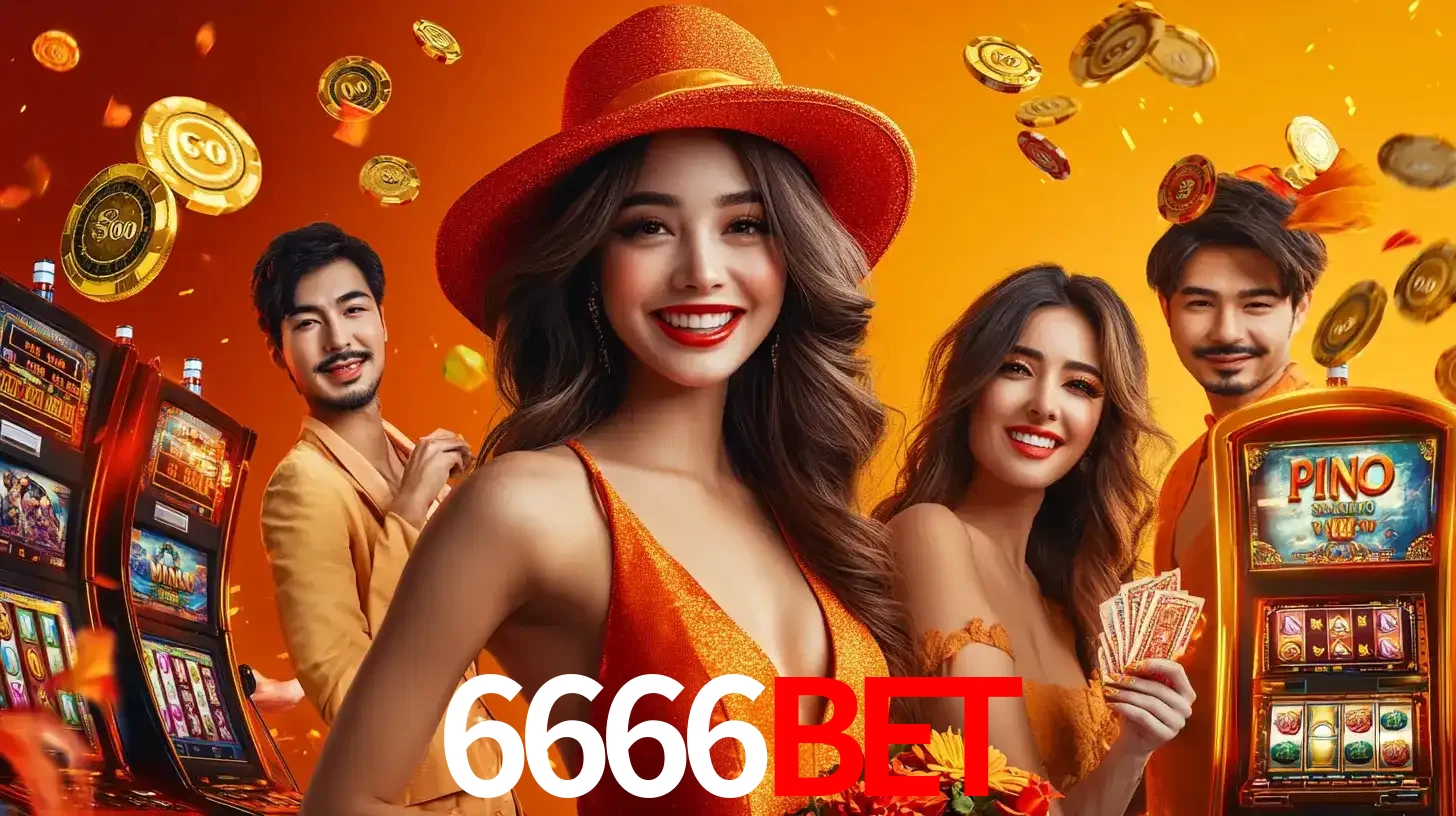 Grupo de amigos asiáticos sorrindo e se divertindo com máquinas de caça-níqueis em um ambiente festivo, celebrando suas vitórias nos jogos de cassino do 6666bet.
